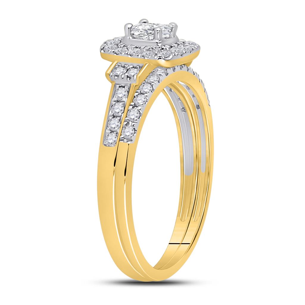 14k Yellow Gold Princess Diamond Bridal Wedding Ring Set 1/2 Cttw