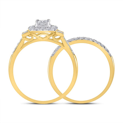 14k Yellow Gold Princess Diamond Bridal Wedding Ring Set 1/2 Cttw