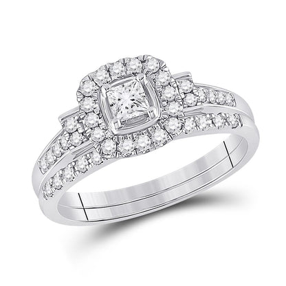 14k White Gold Princess Diamond Bridal Wedding Ring Set 1/2 Cttw
