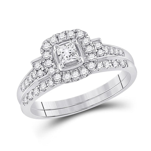 14k White Gold Princess Diamond Bridal Wedding Ring Set 1/2 Cttw