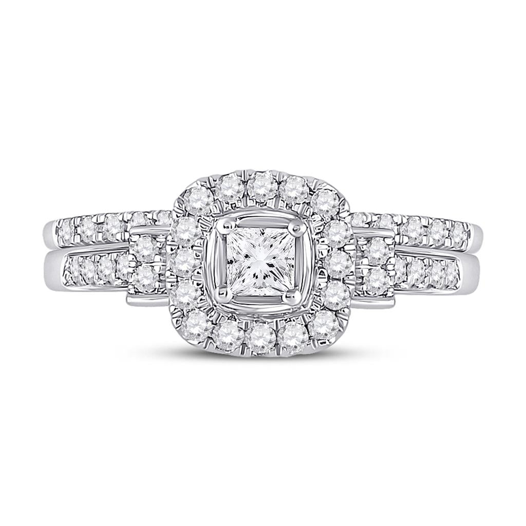 14k White Gold Princess Diamond Bridal Wedding Ring Set 1/2 Cttw