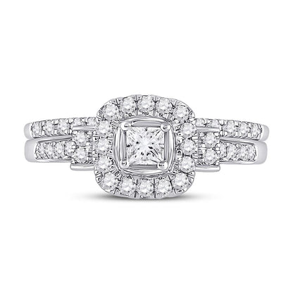 14k White Gold Princess Diamond Bridal Wedding Ring Set 1/2 Cttw