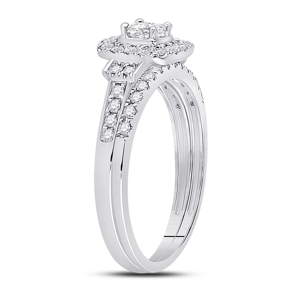 14k White Gold Princess Diamond Bridal Wedding Ring Set 1/2 Cttw