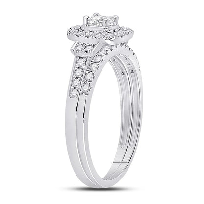 14k White Gold Princess Diamond Bridal Wedding Ring Set 1/2 Cttw
