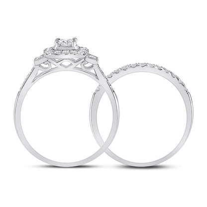 14k White Gold Princess Diamond Bridal Wedding Ring Set 1/2 Cttw