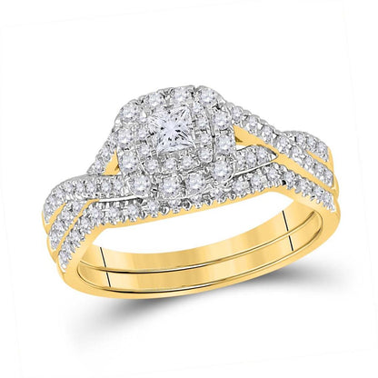 14k Yellow Gold Princess Diamond Bridal Wedding Ring Set 1/2 Cttw