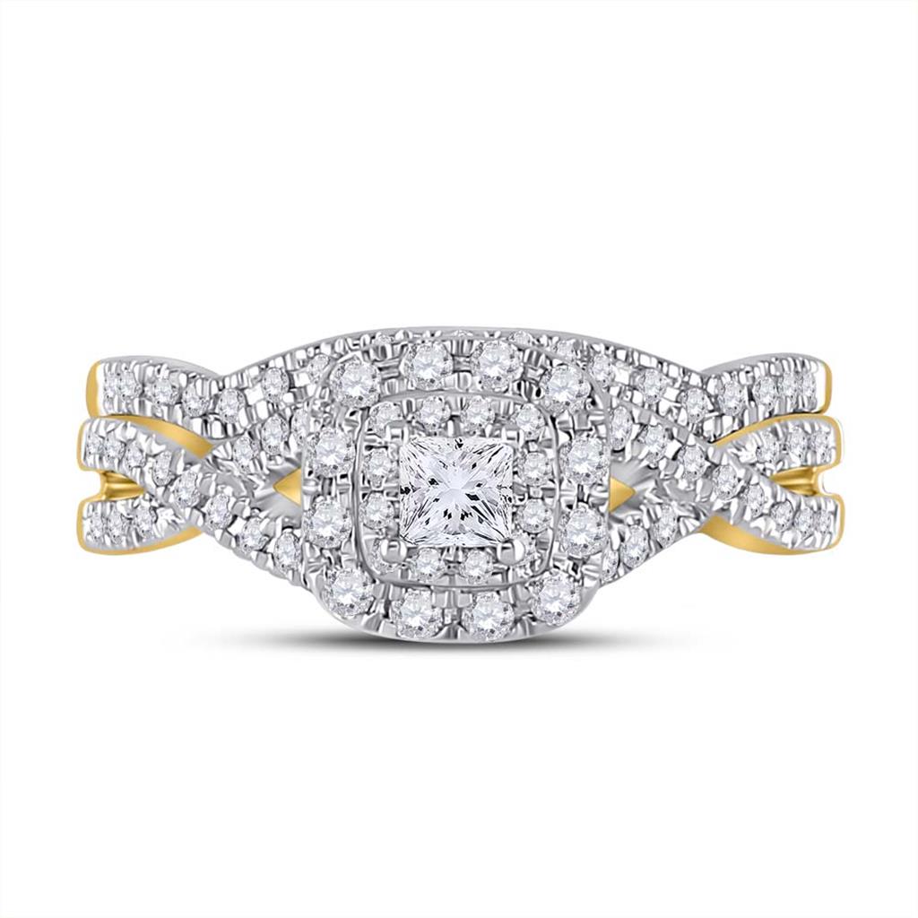 14k Yellow Gold Princess Diamond Bridal Wedding Ring Set 1/2 Cttw