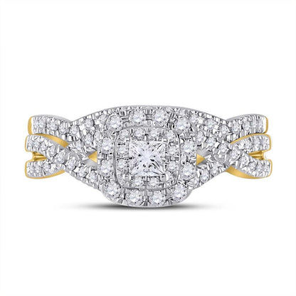14k Yellow Gold Princess Diamond Bridal Wedding Ring Set 1/2 Cttw