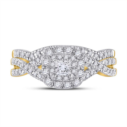 14k Yellow Gold Princess Diamond Bridal Wedding Ring Set 1/2 Cttw