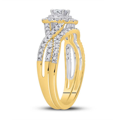 14k Yellow Gold Princess Diamond Bridal Wedding Ring Set 1/2 Cttw