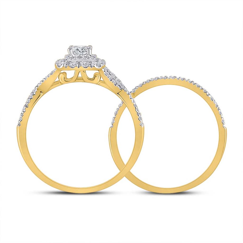14k Yellow Gold Princess Diamond Bridal Wedding Ring Set 1/2 Cttw