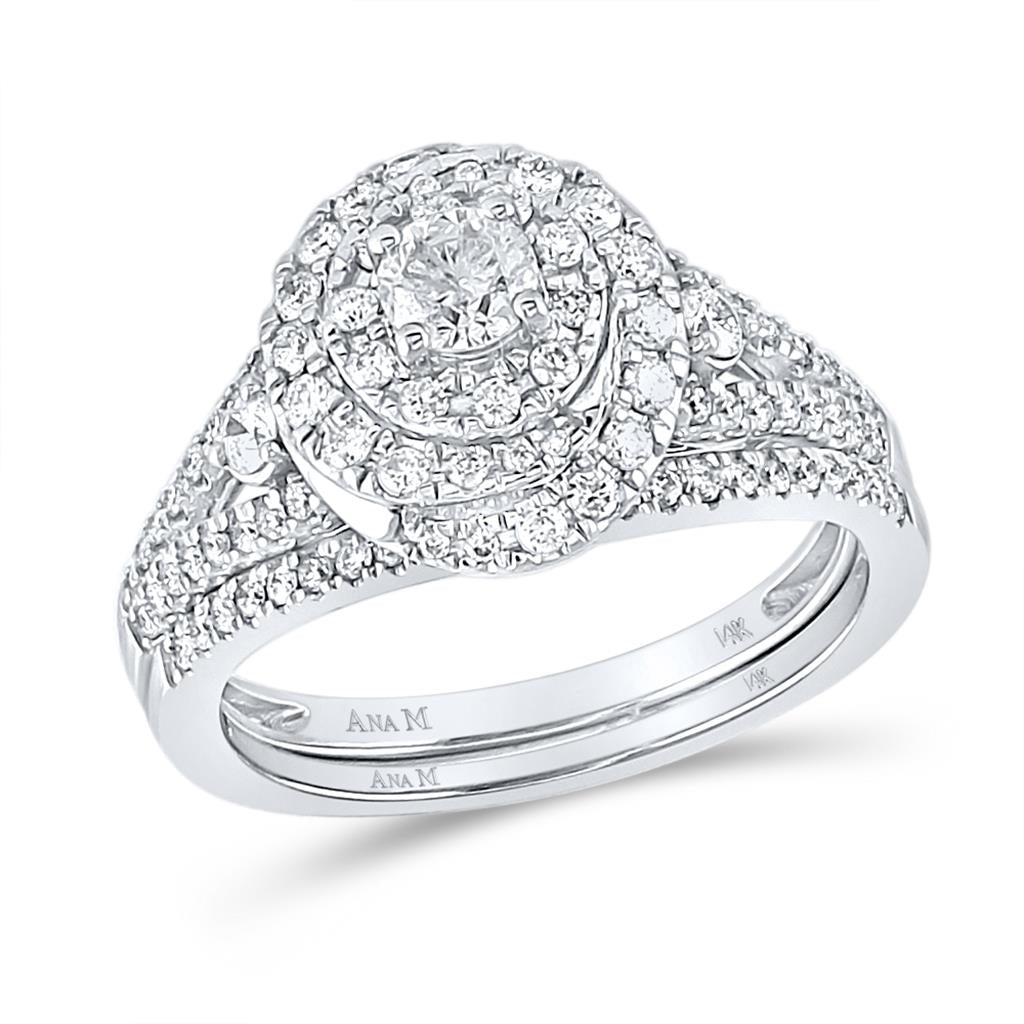 14k White Gold Round Diamond Bridal Wedding Ring Set 1 Cttw (Certified)