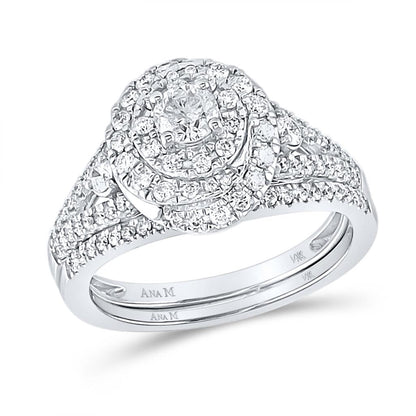 14k White Gold Round Diamond Bridal Wedding Ring Set 1 Cttw (Certified)
