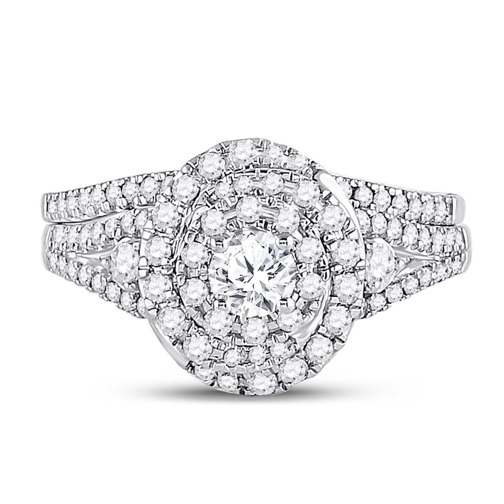 14k White Gold Round Diamond Bridal Wedding Ring Set 1 Cttw (Certified)