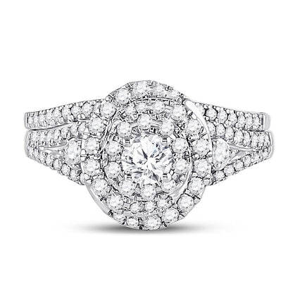 14k White Gold Round Diamond Bridal Wedding Ring Set 1 Cttw (Certified)