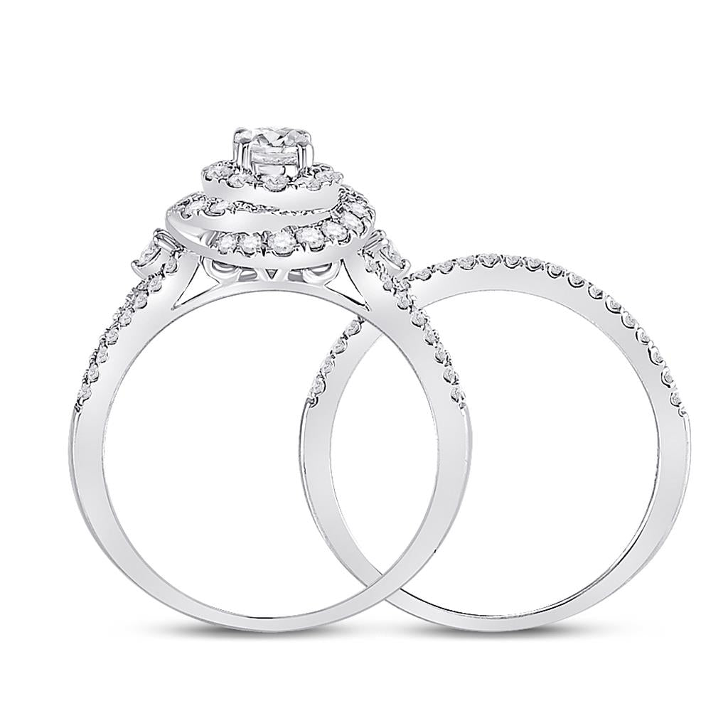 14k White Gold Round Diamond Bridal Wedding Ring Set 1 Cttw (Certified)