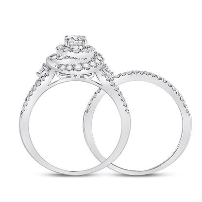 14k White Gold Round Diamond Bridal Wedding Ring Set 1 Cttw (Certified)