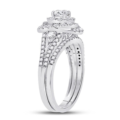 14k White Gold Round Diamond Bridal Wedding Ring Set 1 Cttw (Certified)