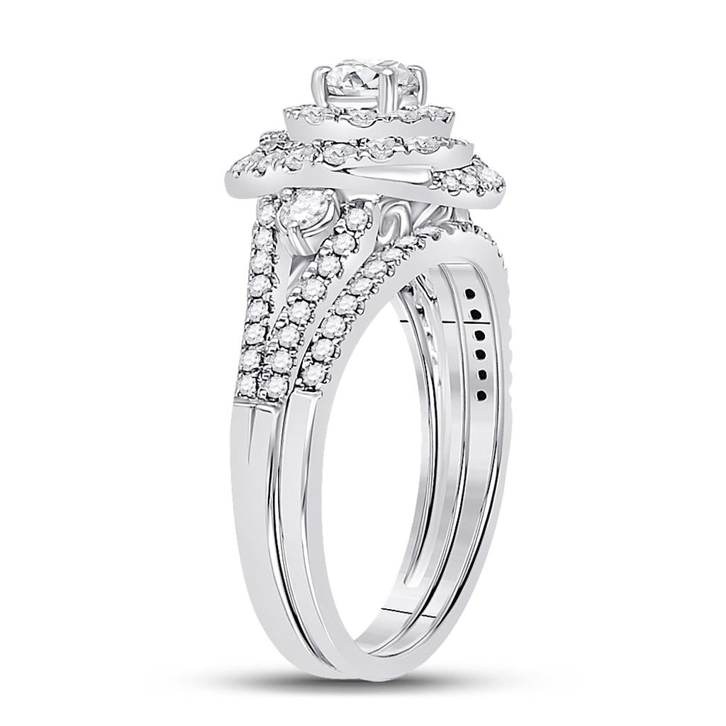14k White Gold Round Diamond Bridal Wedding Ring Set 1 Cttw (Certified)