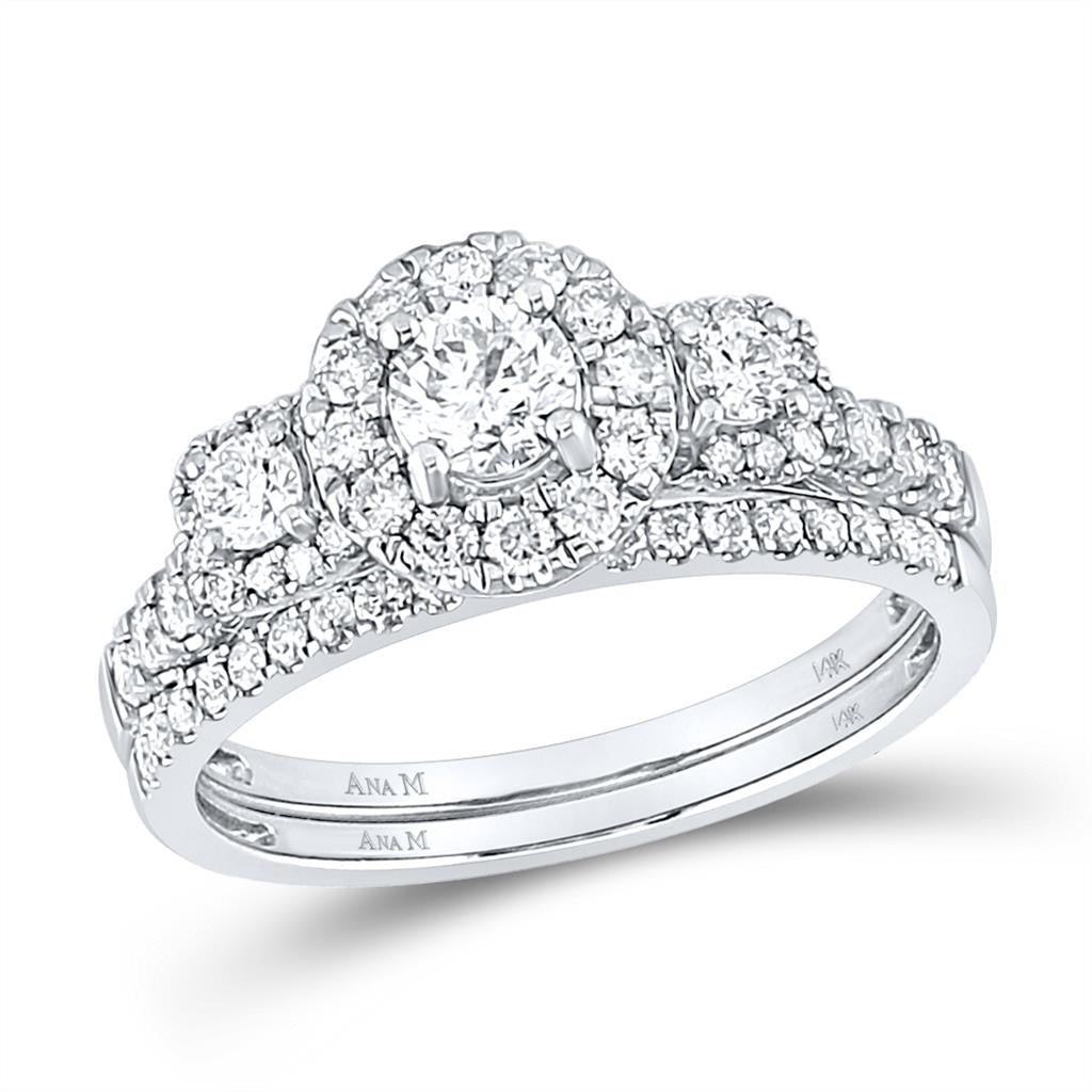 14k White Gold Round Diamond Bridal Wedding Ring Set 1 Cttw (Certified)