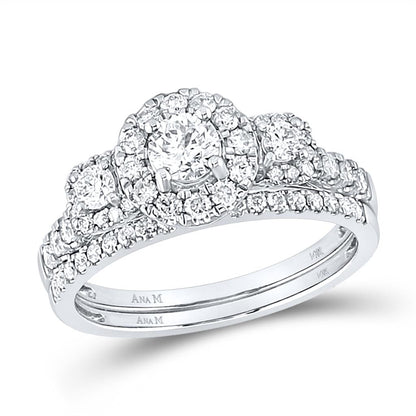 14k White Gold Round Diamond Bridal Wedding Ring Set 1 Cttw (Certified)