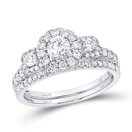 14k White Gold Round Diamond Bridal Wedding Ring Set 1 Cttw (Certified)