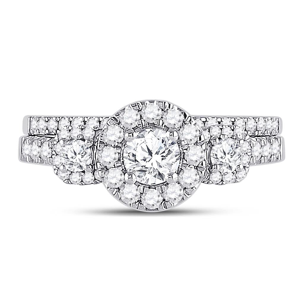 14k White Gold Round Diamond Bridal Wedding Ring Set 1 Cttw (Certified)