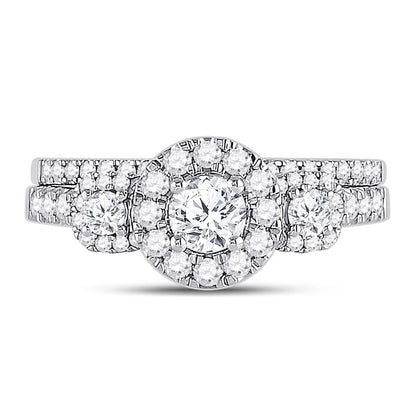 14k White Gold Round Diamond Bridal Wedding Ring Set 1 Cttw (Certified)