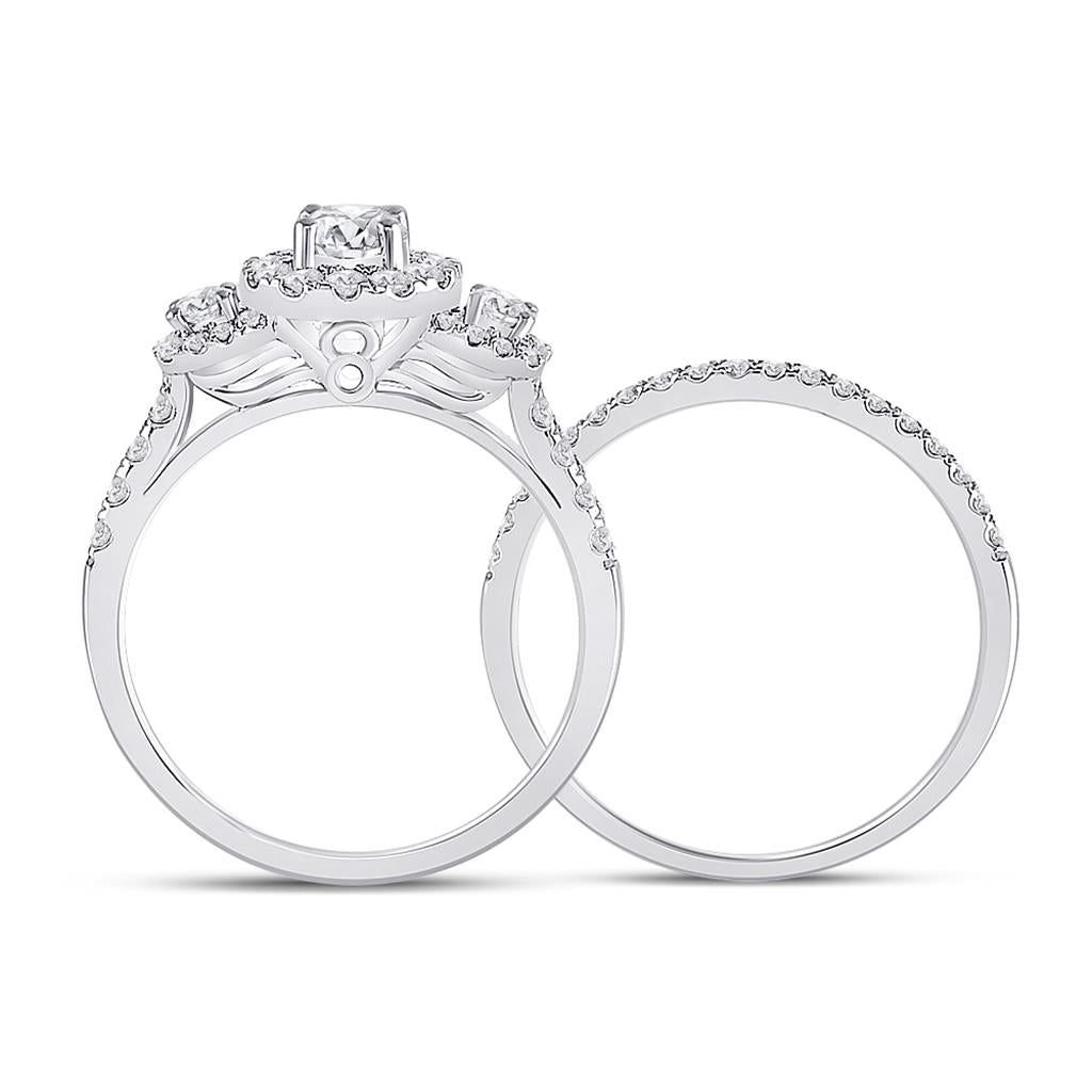 14k White Gold Round Diamond Bridal Wedding Ring Set 1 Cttw (Certified)