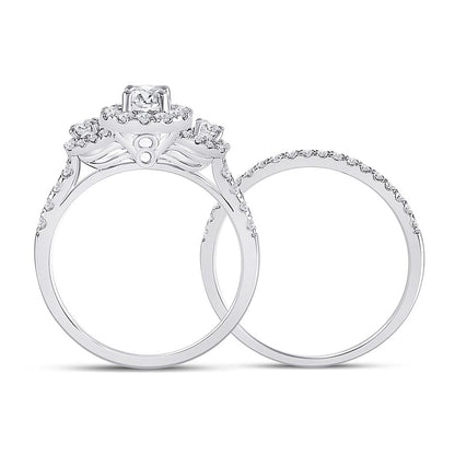 14k White Gold Round Diamond Bridal Wedding Ring Set 1 Cttw (Certified)