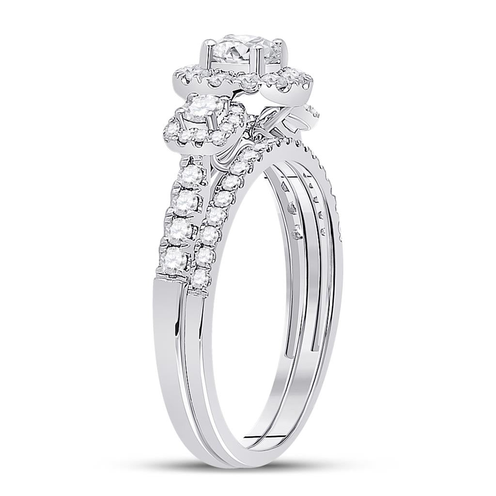 14k White Gold Round Diamond Bridal Wedding Ring Set 1 Cttw (Certified)