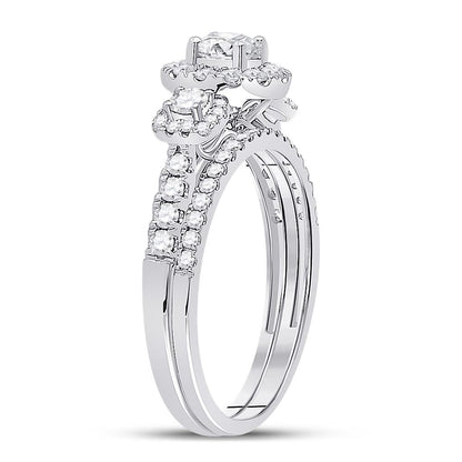 14k White Gold Round Diamond Bridal Wedding Ring Set 1 Cttw (Certified)