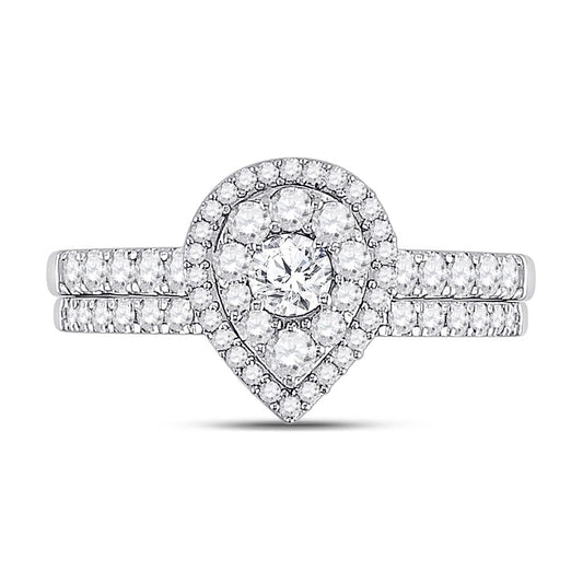14k White Gold Round Diamond Bridal Wedding Ring Set 3/4 Cttw