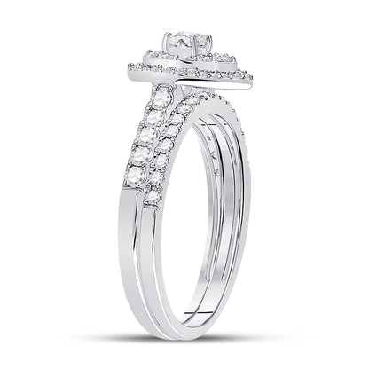 14k White Gold Round Diamond Bridal Wedding Ring Set 3/4 Cttw