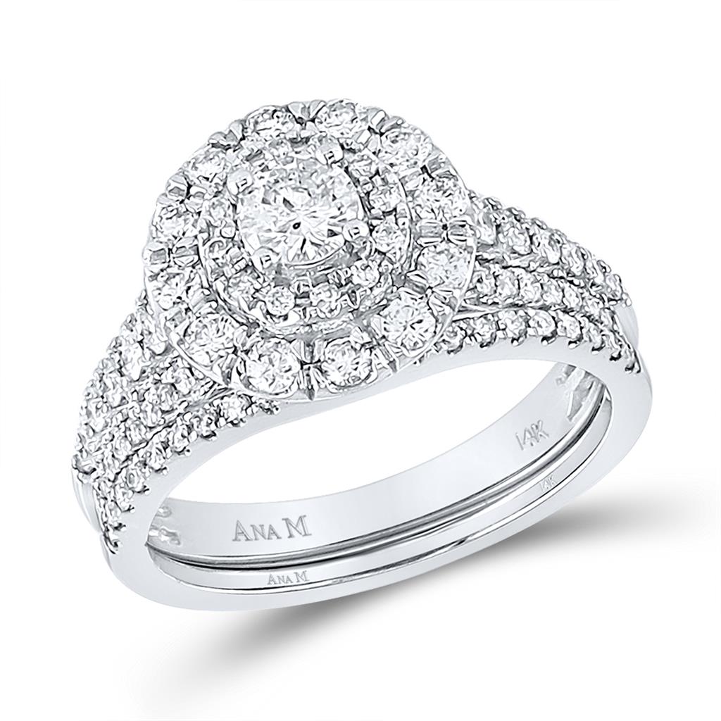 14k White Gold Round Diamond Bridal Wedding Ring Set 1 Cttw (Certified)