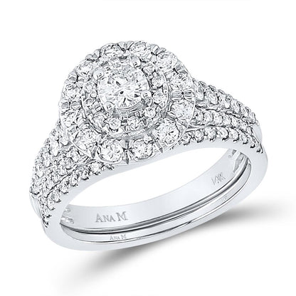 14k White Gold Round Diamond Bridal Wedding Ring Set 1 Cttw (Certified)