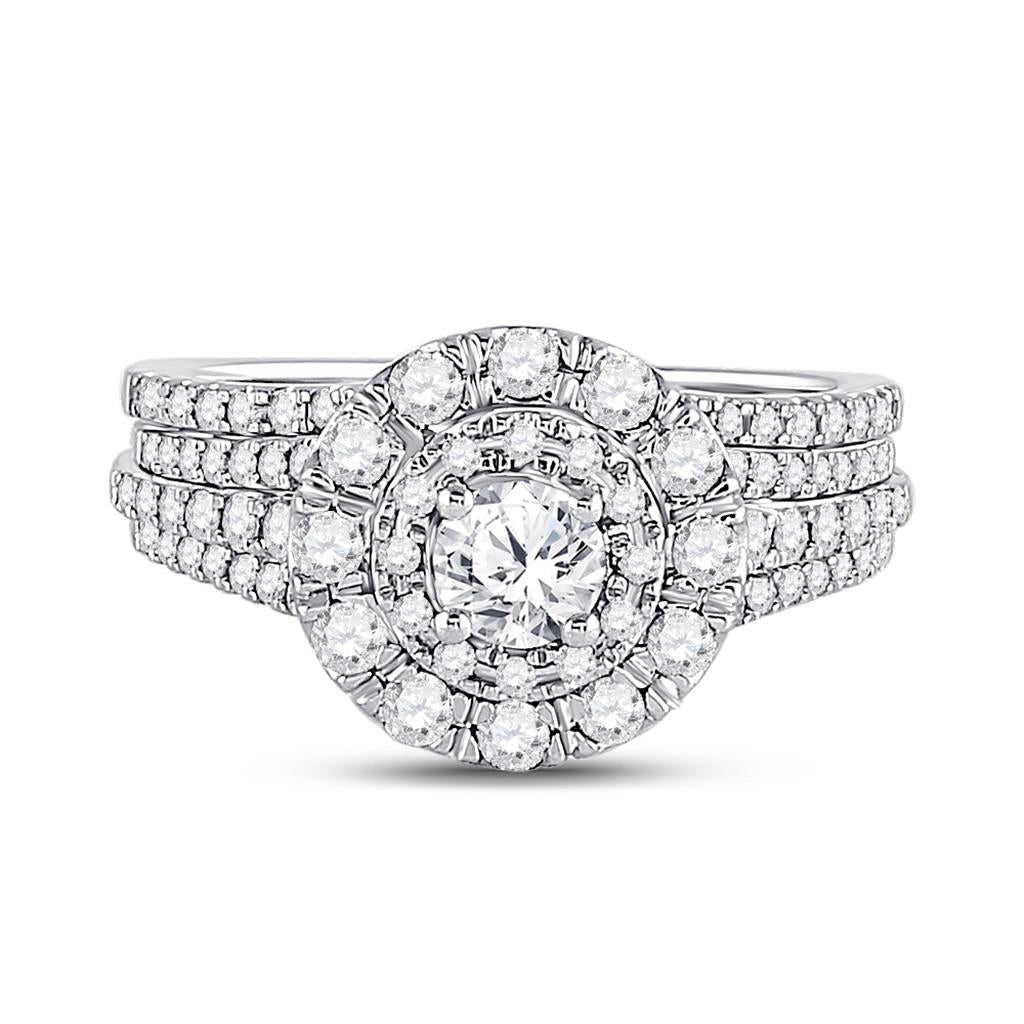 14k White Gold Round Diamond Bridal Wedding Ring Set 1 Cttw (Certified)