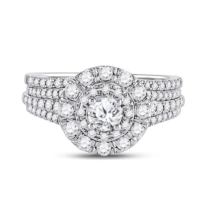 14k White Gold Round Diamond Bridal Wedding Ring Set 1 Cttw (Certified)