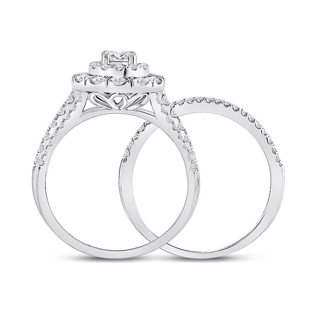 14k White Gold Round Diamond Bridal Wedding Ring Set 1 Cttw (Certified)