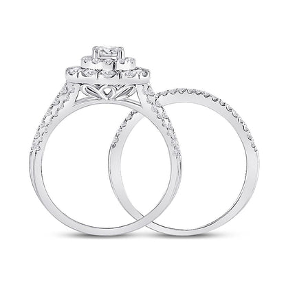 14k White Gold Round Diamond Bridal Wedding Ring Set 1 Cttw (Certified)