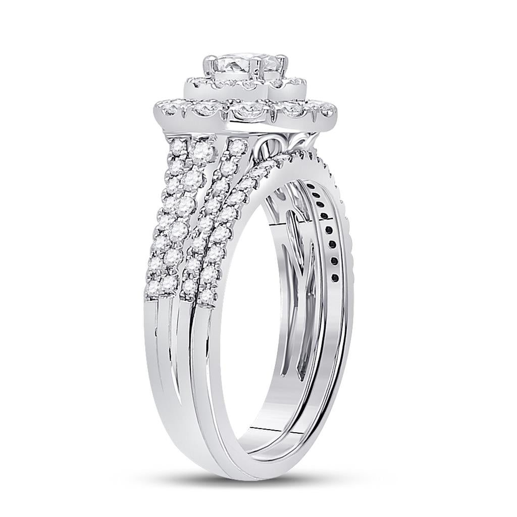 14k White Gold Round Diamond Bridal Wedding Ring Set 1 Cttw (Certified)