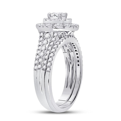 14k White Gold Round Diamond Bridal Wedding Ring Set 1 Cttw (Certified)