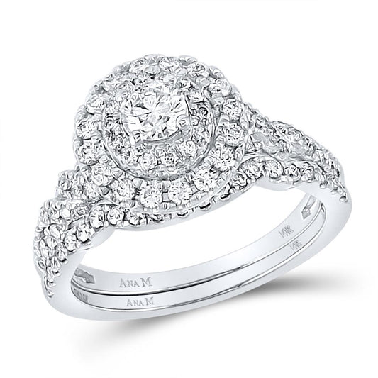 14k White Gold Round Diamond Bridal Wedding Ring Set 1 Cttw (Certified)