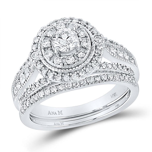 14k White Gold Round Diamond Bridal Wedding Ring Set 1 Cttw (Certified)
