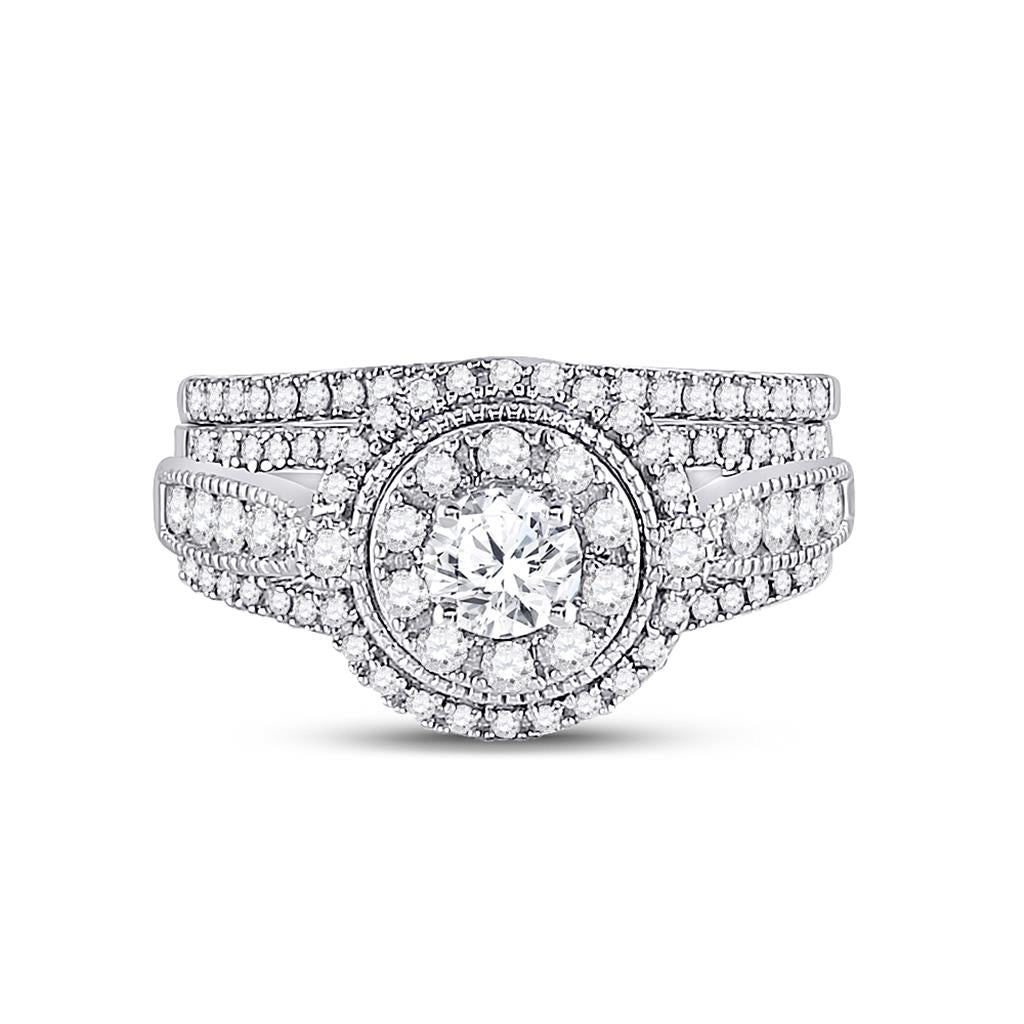 14k White Gold Round Diamond Bridal Wedding Ring Set 1 Cttw (Certified)