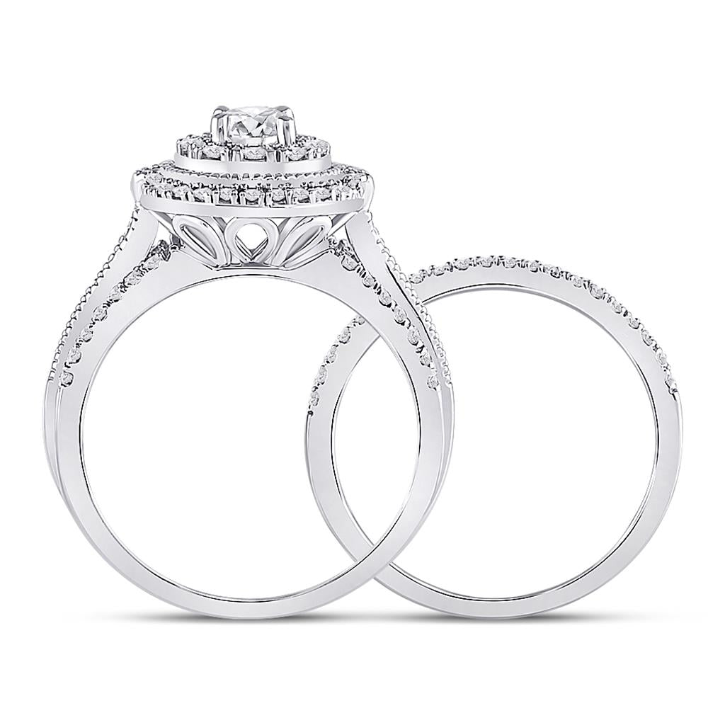 14k White Gold Round Diamond Bridal Wedding Ring Set 1 Cttw (Certified)