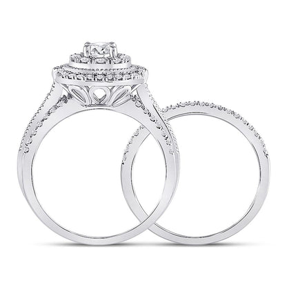 14k White Gold Round Diamond Bridal Wedding Ring Set 1 Cttw (Certified)