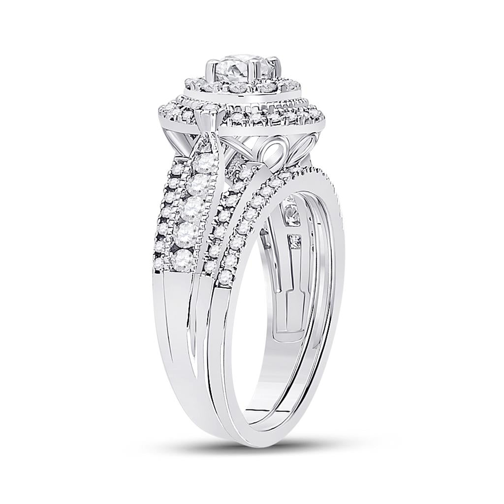 14k White Gold Round Diamond Bridal Wedding Ring Set 1 Cttw (Certified)