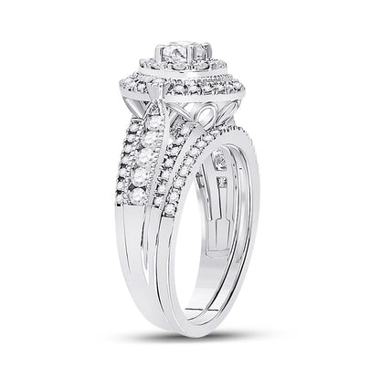 14k White Gold Round Diamond Bridal Wedding Ring Set 1 Cttw (Certified)