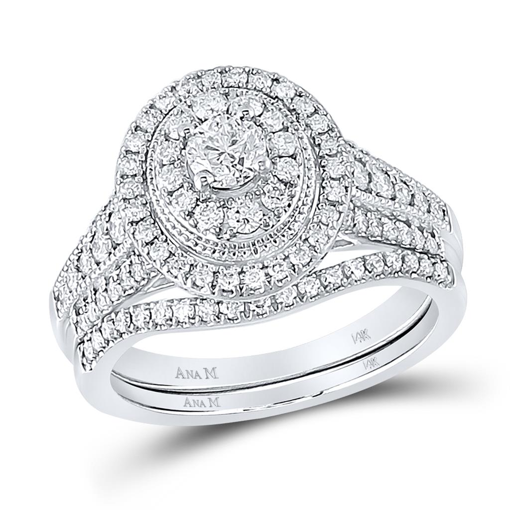 14k White Gold Round Diamond Bridal Wedding Ring Set 1 Cttw (Certified)